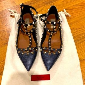 Valentino Rockstud Flats in Denim Color!! These are gorgeous and a rare color.